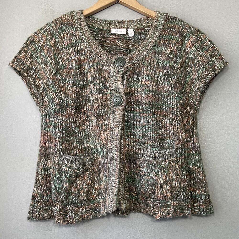Chunky Cardigan Sweater Size L Artsy Lagenlook Pockets Layering Boho Wool Shrug